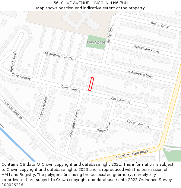 56, CLIVE AVENUE, LINCOLN, LN6 7UH: Location map and indicative extent of plot