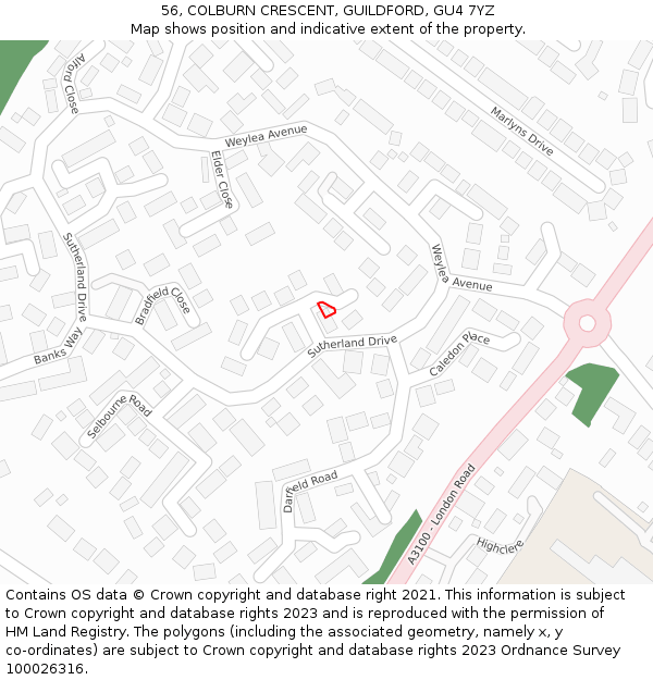 56, COLBURN CRESCENT, GUILDFORD, GU4 7YZ: Location map and indicative extent of plot