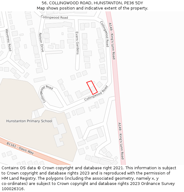 56, COLLINGWOOD ROAD, HUNSTANTON, PE36 5DY: Location map and indicative extent of plot