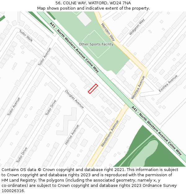 56, COLNE WAY, WATFORD, WD24 7NA: Location map and indicative extent of plot