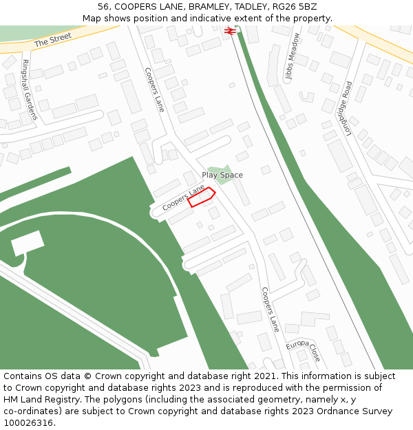 56, COOPERS LANE, BRAMLEY, TADLEY, RG26 5BZ: Location map and indicative extent of plot