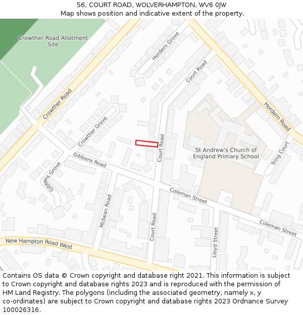 56, COURT ROAD, WOLVERHAMPTON, WV6 0JW: Location map and indicative extent of plot