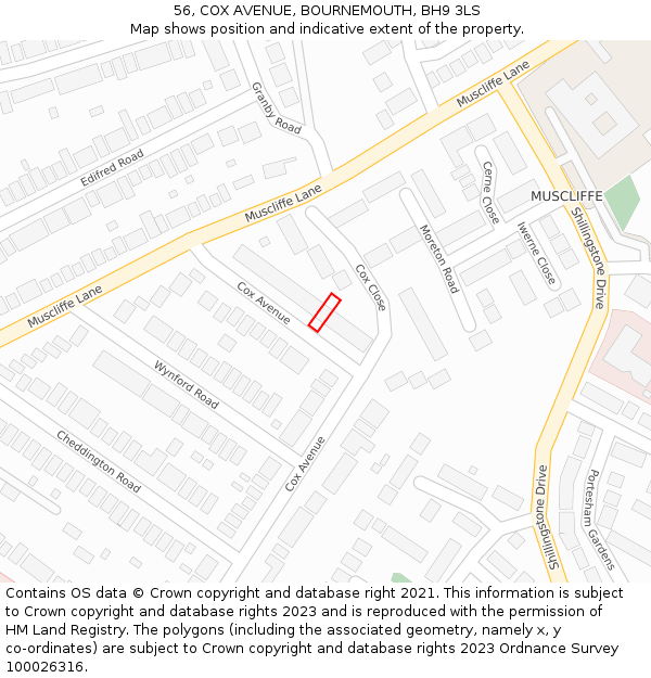 56, COX AVENUE, BOURNEMOUTH, BH9 3LS: Location map and indicative extent of plot