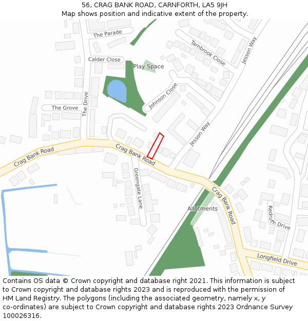 56, CRAG BANK ROAD, CARNFORTH, LA5 9JH: Location map and indicative extent of plot