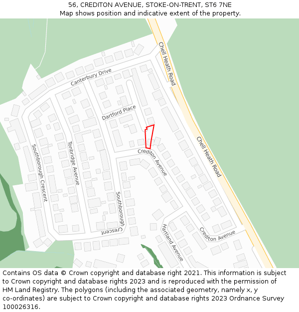 56, CREDITON AVENUE, STOKE-ON-TRENT, ST6 7NE: Location map and indicative extent of plot