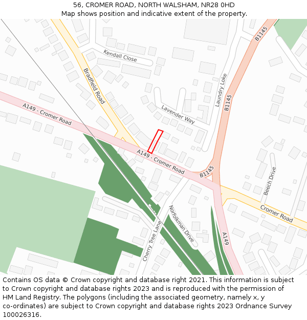 56, CROMER ROAD, NORTH WALSHAM, NR28 0HD: Location map and indicative extent of plot