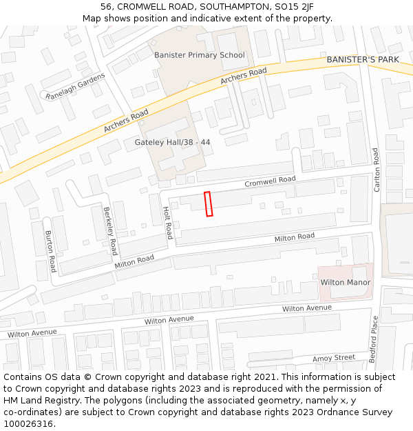 56, CROMWELL ROAD, SOUTHAMPTON, SO15 2JF: Location map and indicative extent of plot