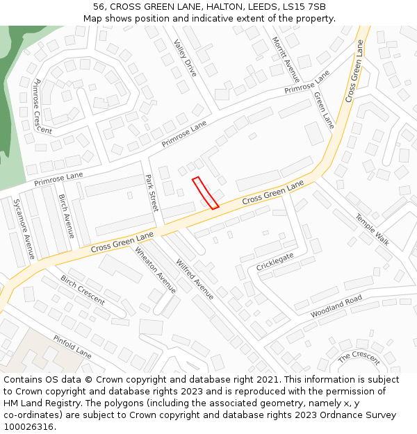 56, CROSS GREEN LANE, HALTON, LEEDS, LS15 7SB: Location map and indicative extent of plot
