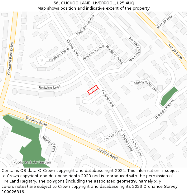 56, CUCKOO LANE, LIVERPOOL, L25 4UQ: Location map and indicative extent of plot