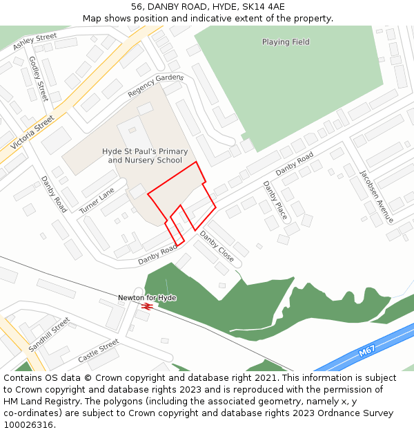 56, DANBY ROAD, HYDE, SK14 4AE: Location map and indicative extent of plot