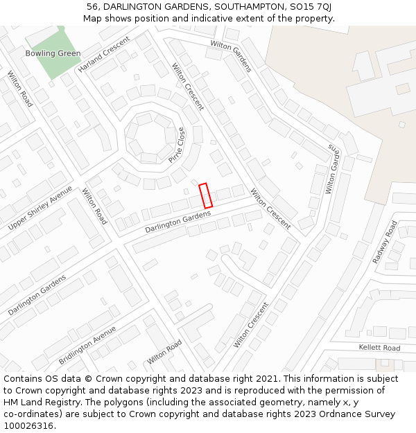 56, DARLINGTON GARDENS, SOUTHAMPTON, SO15 7QJ: Location map and indicative extent of plot