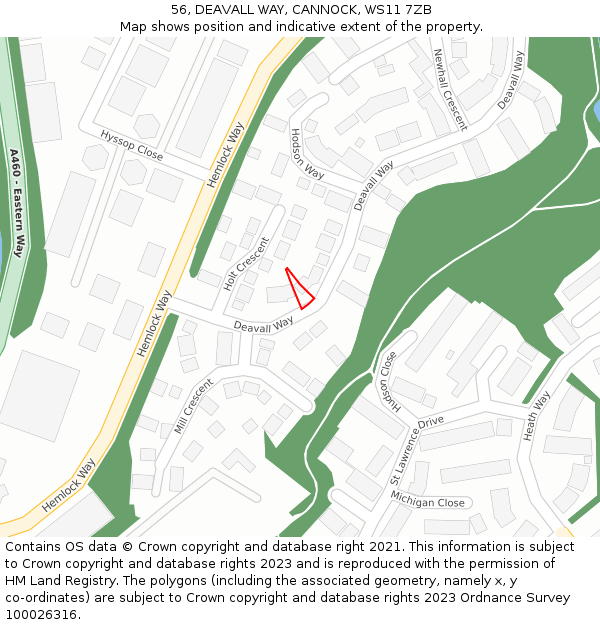 56, DEAVALL WAY, CANNOCK, WS11 7ZB: Location map and indicative extent of plot