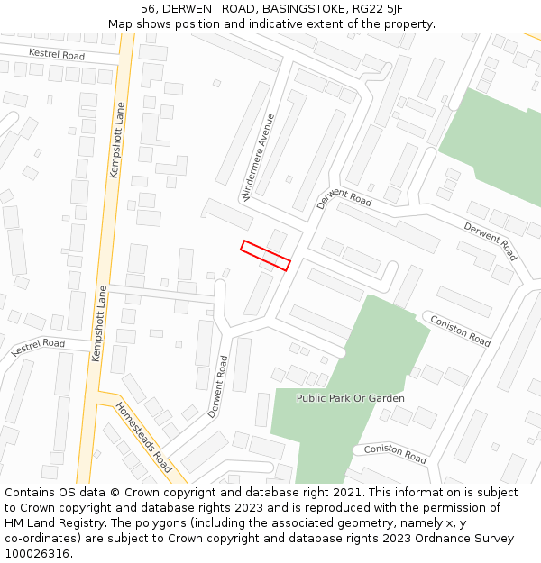 56, DERWENT ROAD, BASINGSTOKE, RG22 5JF: Location map and indicative extent of plot