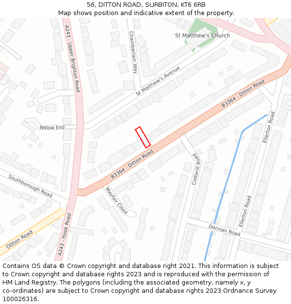 56, DITTON ROAD, SURBITON, KT6 6RB: Location map and indicative extent of plot
