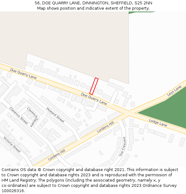 56, DOE QUARRY LANE, DINNINGTON, SHEFFIELD, S25 2NN: Location map and indicative extent of plot