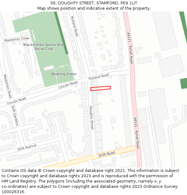 56, DOUGHTY STREET, STAMFORD, PE9 1UT: Location map and indicative extent of plot
