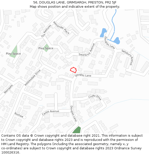 56, DOUGLAS LANE, GRIMSARGH, PRESTON, PR2 5JF: Location map and indicative extent of plot