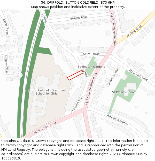 56, DRIFFOLD, SUTTON COLDFIELD, B73 6HP: Location map and indicative extent of plot