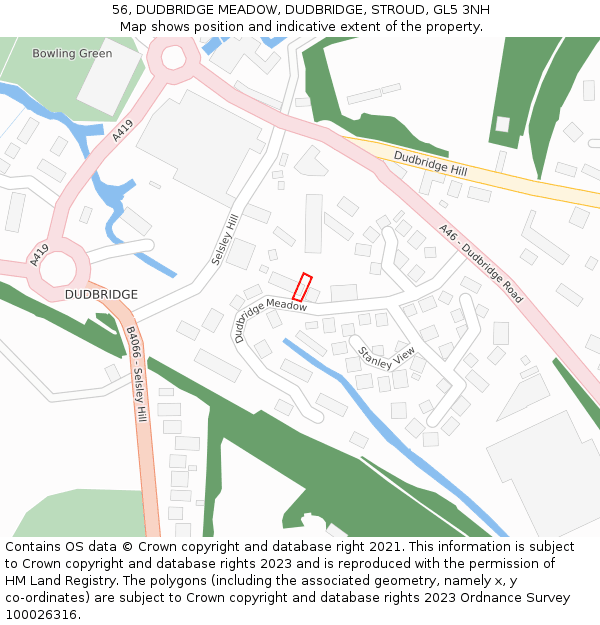 56, DUDBRIDGE MEADOW, DUDBRIDGE, STROUD, GL5 3NH: Location map and indicative extent of plot