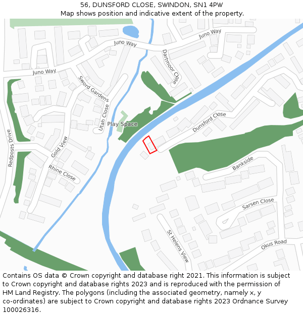 56, DUNSFORD CLOSE, SWINDON, SN1 4PW: Location map and indicative extent of plot