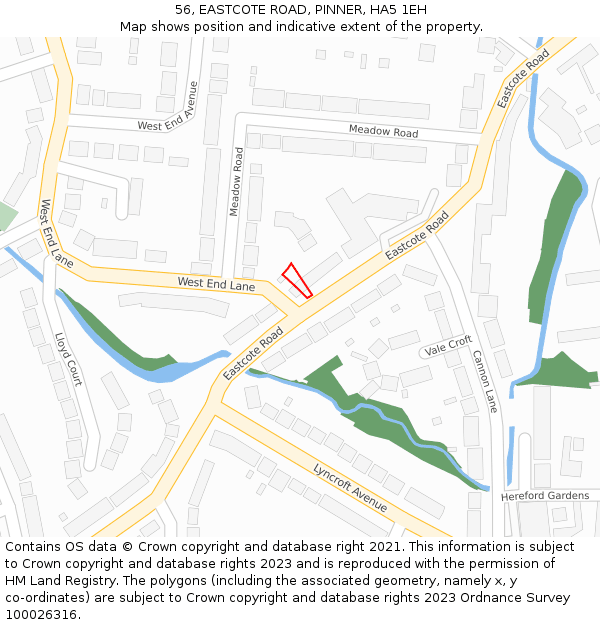 56, EASTCOTE ROAD, PINNER, HA5 1EH: Location map and indicative extent of plot