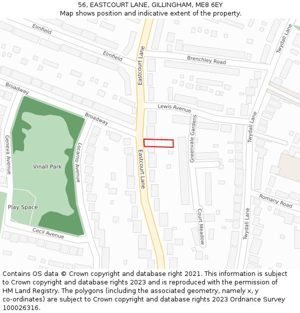 56, EASTCOURT LANE, GILLINGHAM, ME8 6EY: Location map and indicative extent of plot