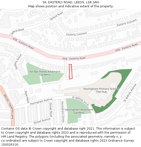 56, EASTERLY ROAD, LEEDS, LS8 3AN: Location map and indicative extent of plot