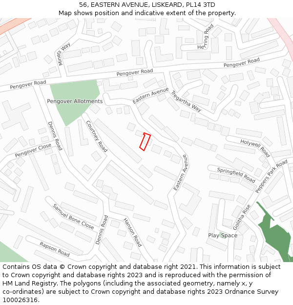 56, EASTERN AVENUE, LISKEARD, PL14 3TD: Location map and indicative extent of plot