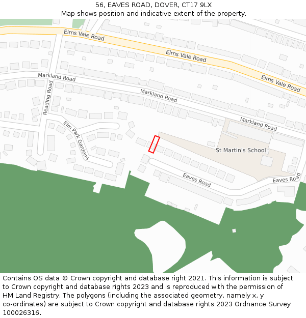 56, EAVES ROAD, DOVER, CT17 9LX: Location map and indicative extent of plot