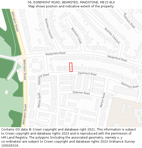 56, EGREMONT ROAD, BEARSTED, MAIDSTONE, ME15 8LX: Location map and indicative extent of plot