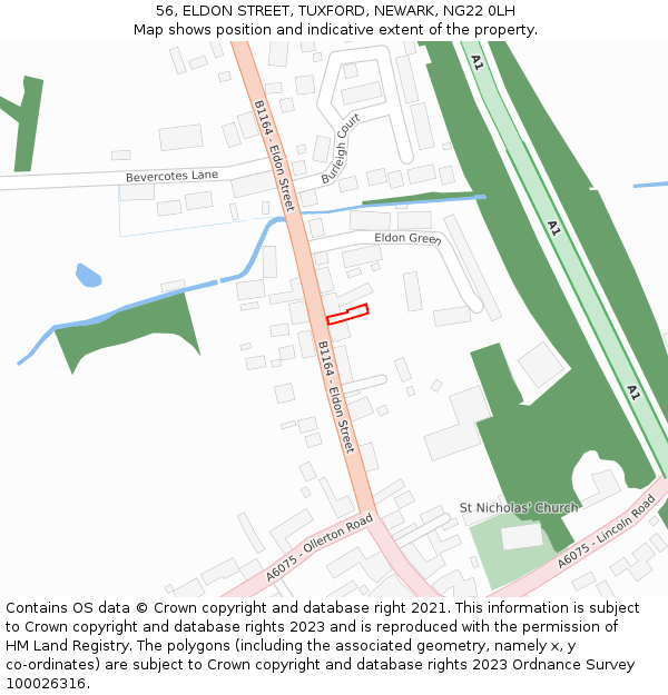 56, ELDON STREET, TUXFORD, NEWARK, NG22 0LH: Location map and indicative extent of plot