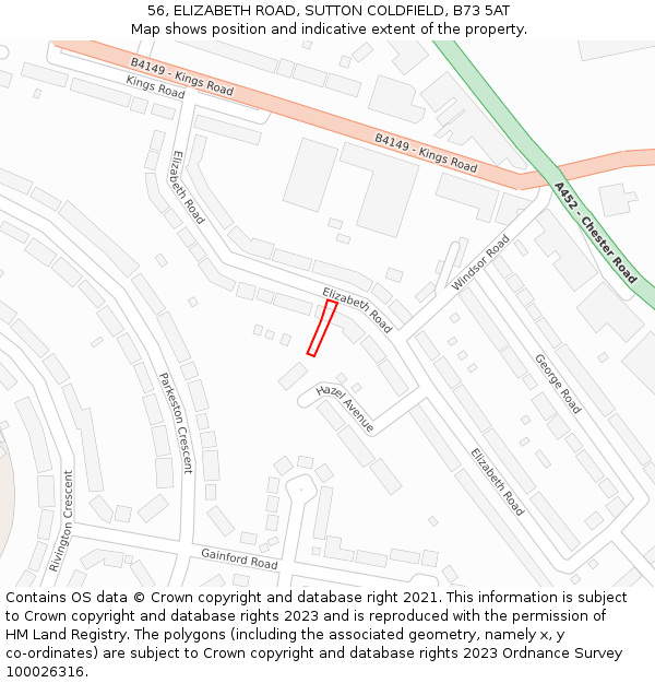 56, ELIZABETH ROAD, SUTTON COLDFIELD, B73 5AT: Location map and indicative extent of plot