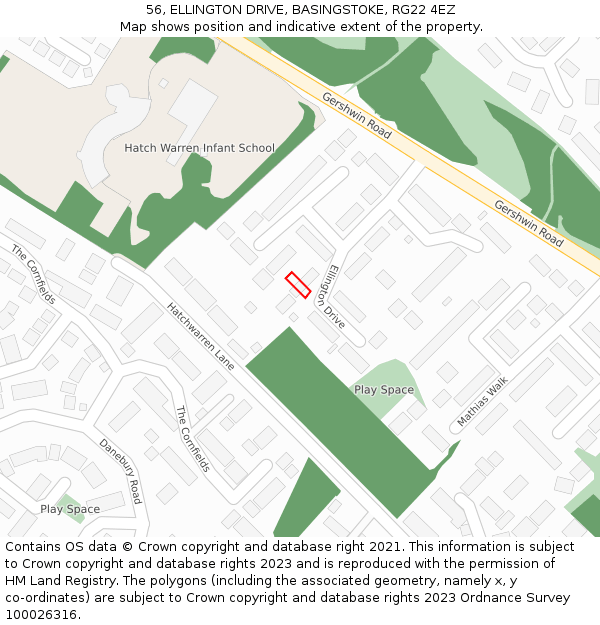 56, ELLINGTON DRIVE, BASINGSTOKE, RG22 4EZ: Location map and indicative extent of plot