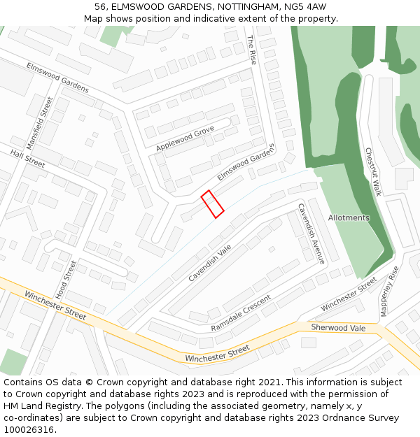 56, ELMSWOOD GARDENS, NOTTINGHAM, NG5 4AW: Location map and indicative extent of plot