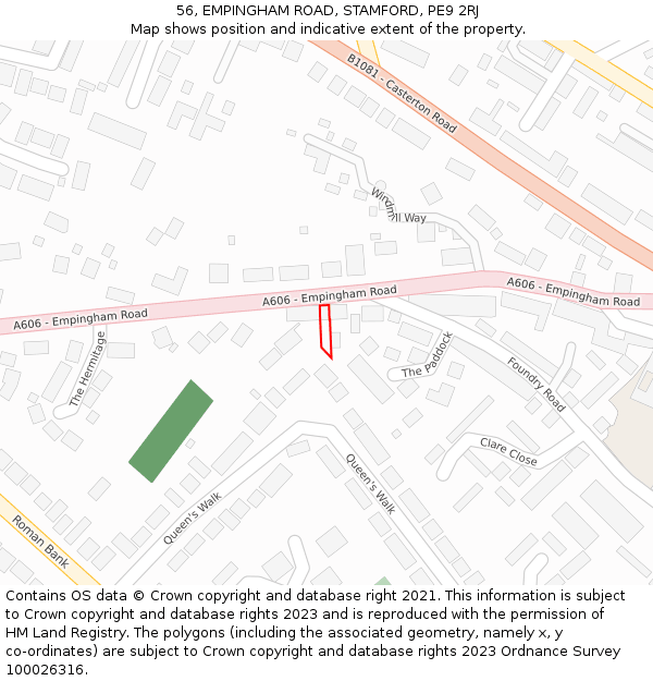 56, EMPINGHAM ROAD, STAMFORD, PE9 2RJ: Location map and indicative extent of plot