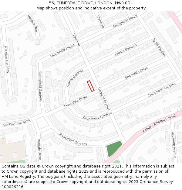 56, ENNERDALE DRIVE, LONDON, NW9 0DU: Location map and indicative extent of plot
