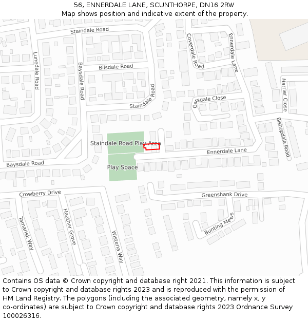 56, ENNERDALE LANE, SCUNTHORPE, DN16 2RW: Location map and indicative extent of plot