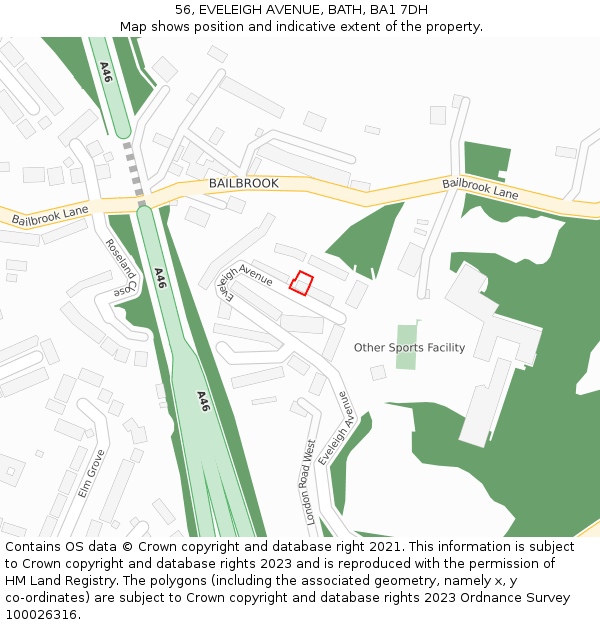 56, EVELEIGH AVENUE, BATH, BA1 7DH: Location map and indicative extent of plot