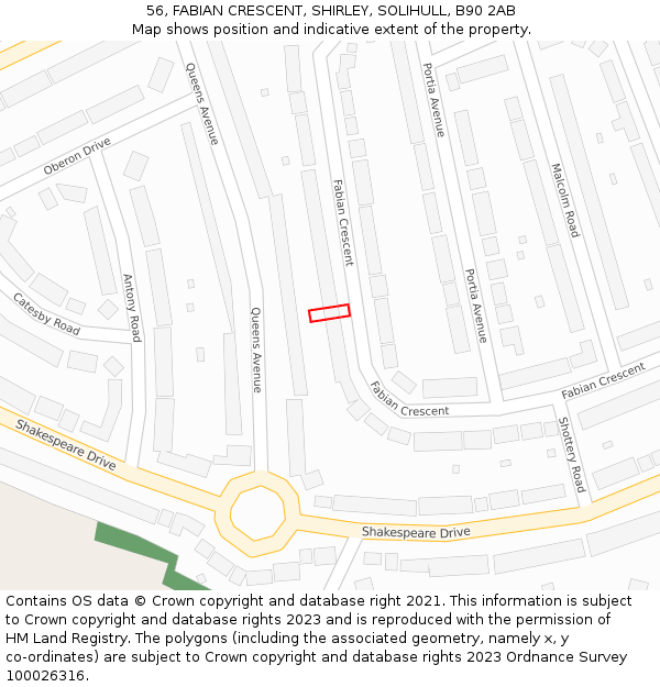 56, FABIAN CRESCENT, SHIRLEY, SOLIHULL, B90 2AB: Location map and indicative extent of plot