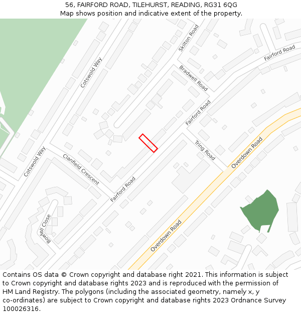 56, FAIRFORD ROAD, TILEHURST, READING, RG31 6QG: Location map and indicative extent of plot
