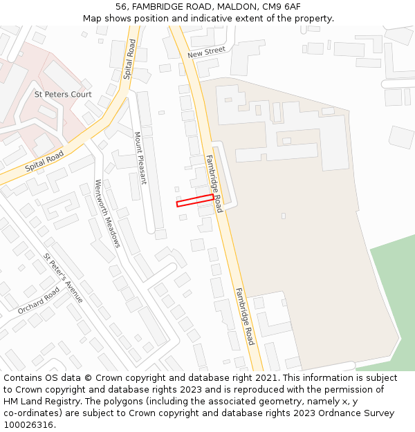 56, FAMBRIDGE ROAD, MALDON, CM9 6AF: Location map and indicative extent of plot