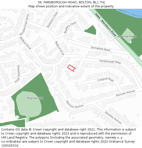 56, FARNBOROUGH ROAD, BOLTON, BL1 7HJ: Location map and indicative extent of plot