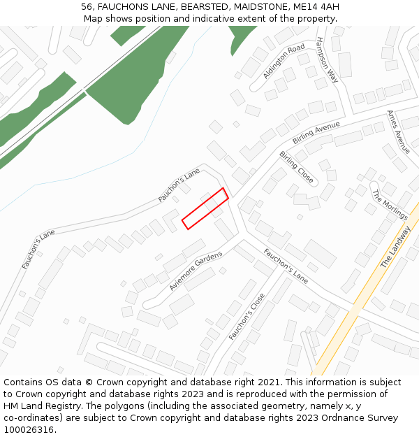 56, FAUCHONS LANE, BEARSTED, MAIDSTONE, ME14 4AH: Location map and indicative extent of plot