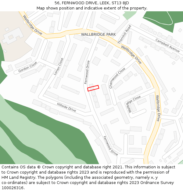 56, FERNWOOD DRIVE, LEEK, ST13 8JD: Location map and indicative extent of plot