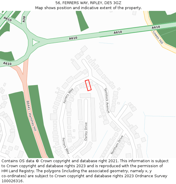 56, FERRERS WAY, RIPLEY, DE5 3GZ: Location map and indicative extent of plot