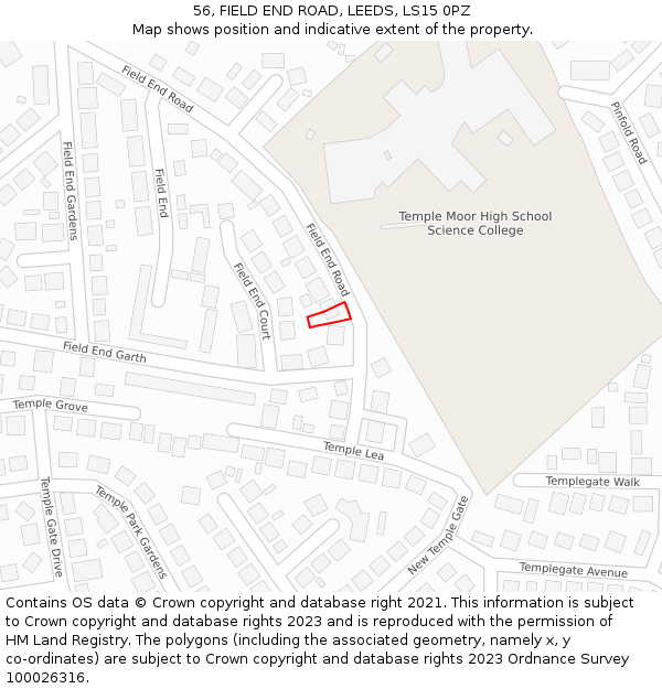 56, FIELD END ROAD, LEEDS, LS15 0PZ: Location map and indicative extent of plot