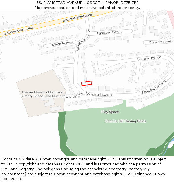 56, FLAMSTEAD AVENUE, LOSCOE, HEANOR, DE75 7RP: Location map and indicative extent of plot