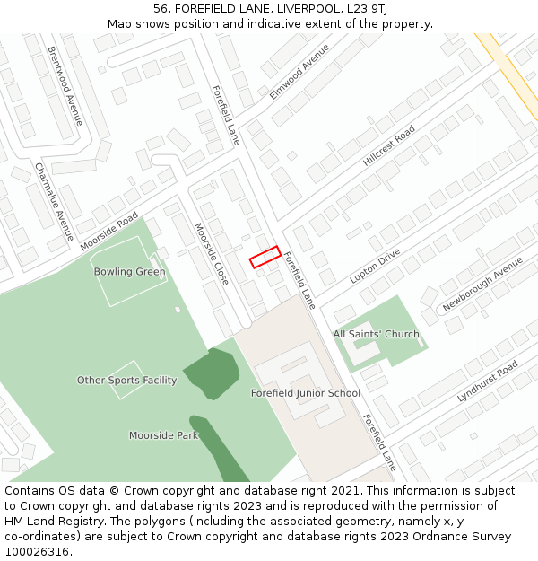 56, FOREFIELD LANE, LIVERPOOL, L23 9TJ: Location map and indicative extent of plot