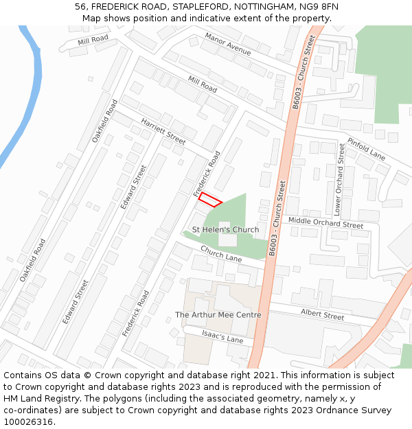 56, FREDERICK ROAD, STAPLEFORD, NOTTINGHAM, NG9 8FN: Location map and indicative extent of plot