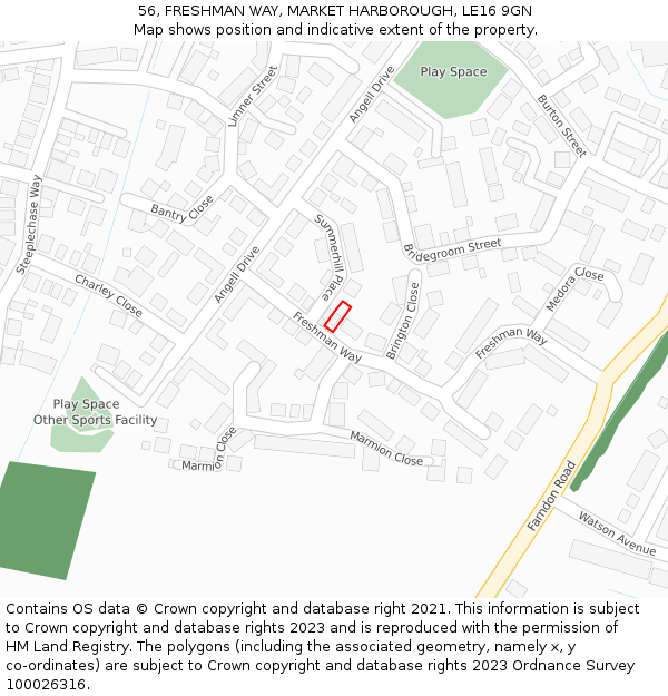 56, FRESHMAN WAY, MARKET HARBOROUGH, LE16 9GN: Location map and indicative extent of plot